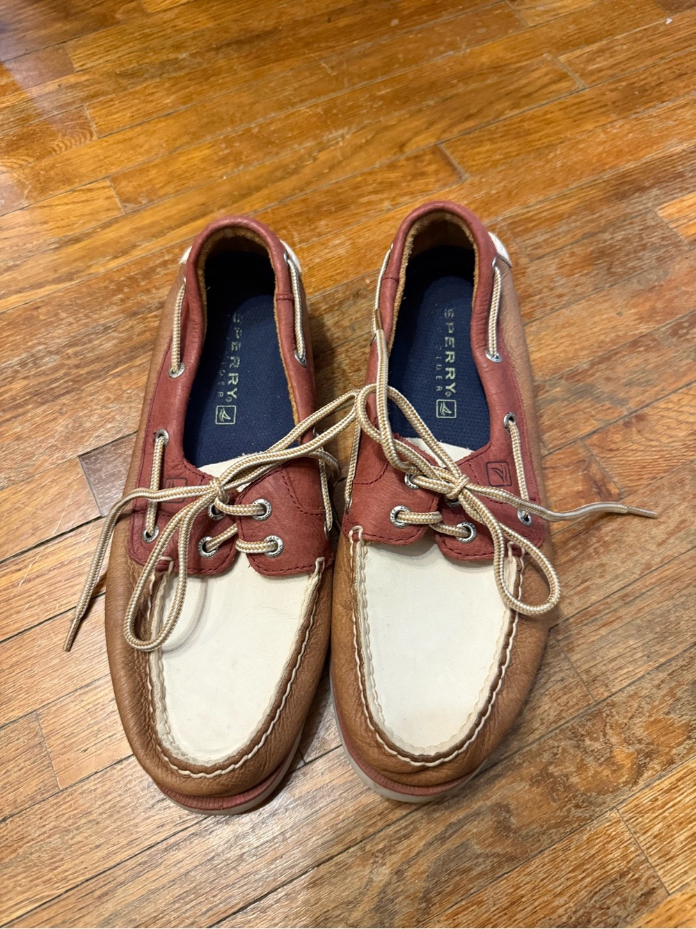 Sperry Men’s Tricolor Leather Boat Shoes - Rust, Cream & Brown